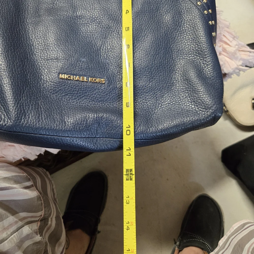 Michael Kors Navy Blue Leather Studded Shoulder Bag with Gold Hardware